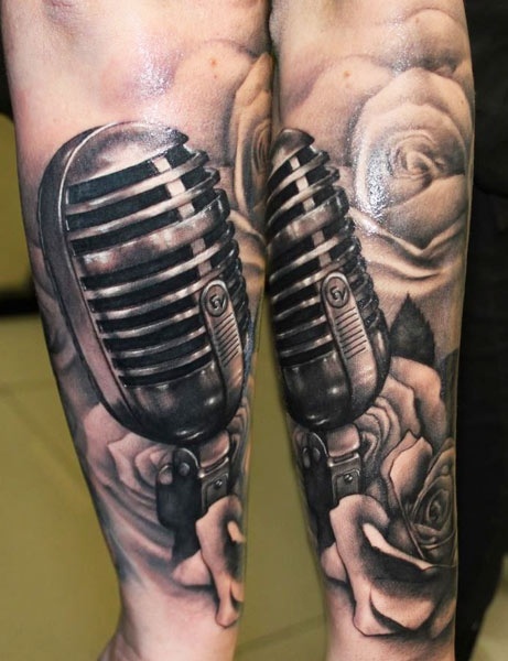 Vintage microphone tattoo by Riccardo Cassese