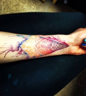 Water colour tattoo with mandala detail Water colour tattoo with mandala detail
