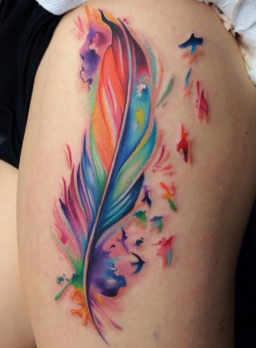 Watercolor feather tatoo