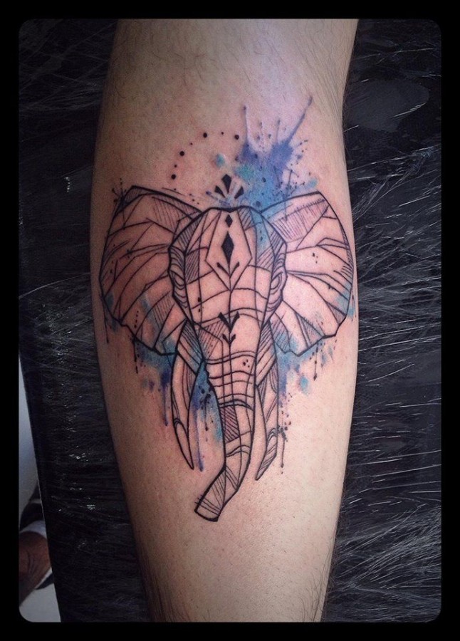 Watercolour elephant tattoo by Tyago Compiani