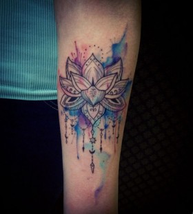 Watercolour lotus flower tattoo by Tyago Compiani