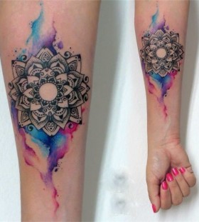 Watercolour lotus flower tattoo with bleed Watercolour lotus flower tattoo with bleed