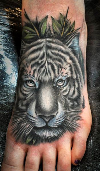 White tiger tattoo by Benjamin Laukis