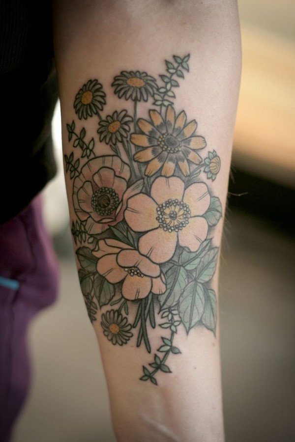 Wild flowers tattoo by Kirsten Holliday