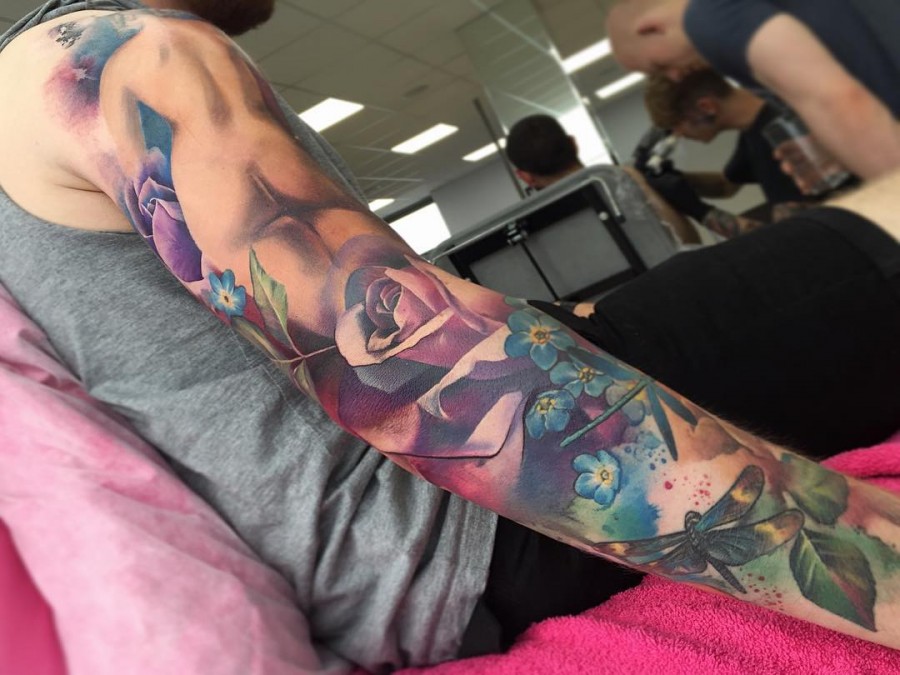 Watercolor Sleeve Tattoos