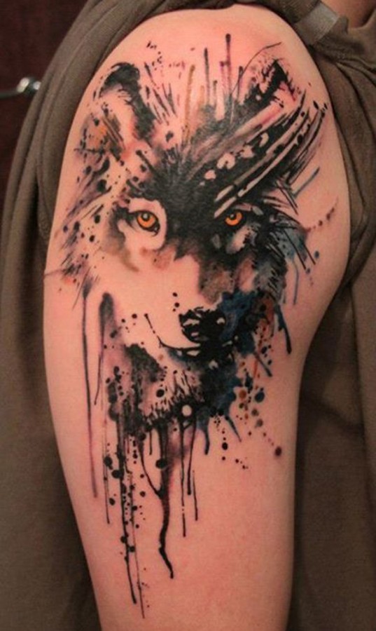 Wolf watercolor tattoo