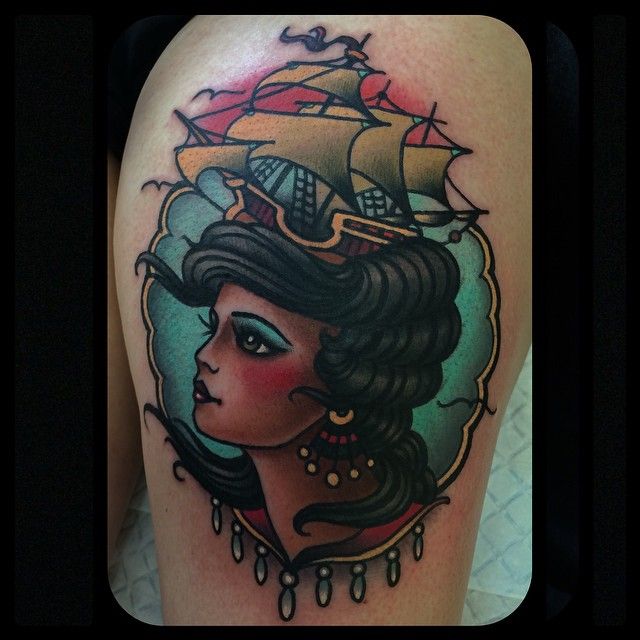 Woman and boat tattoo by W. T. Norbert