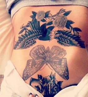Wonderful butterfly stomach tattoo