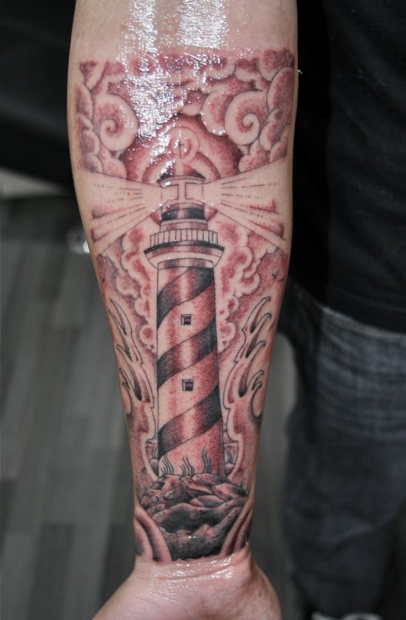 Wonderful lighthouse arm tattoo