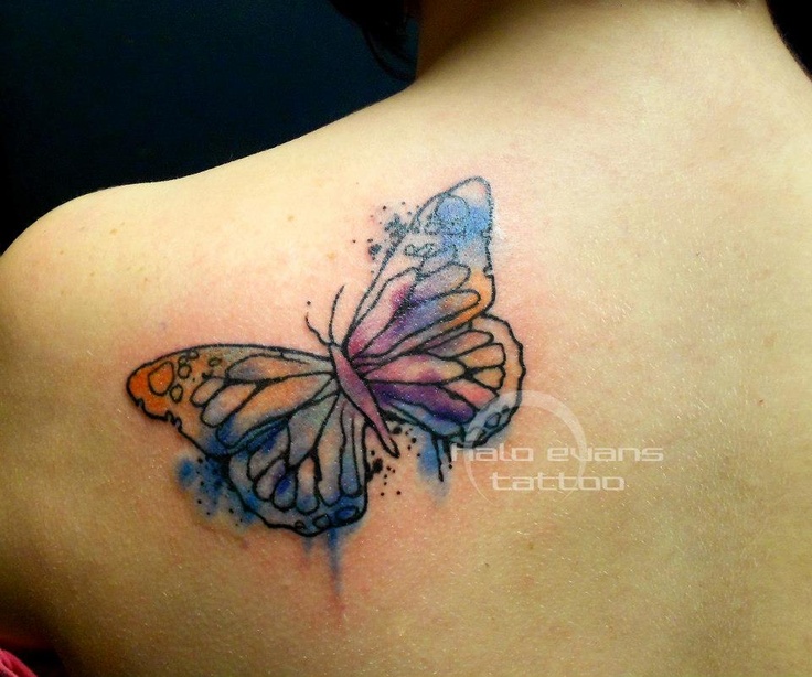 Wonderful looking watercolor butterfly tattoo