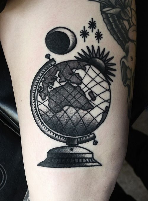 World globe tattoo by Philip Yarnell