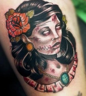 Zombie woman tattoo by Drew Shallis