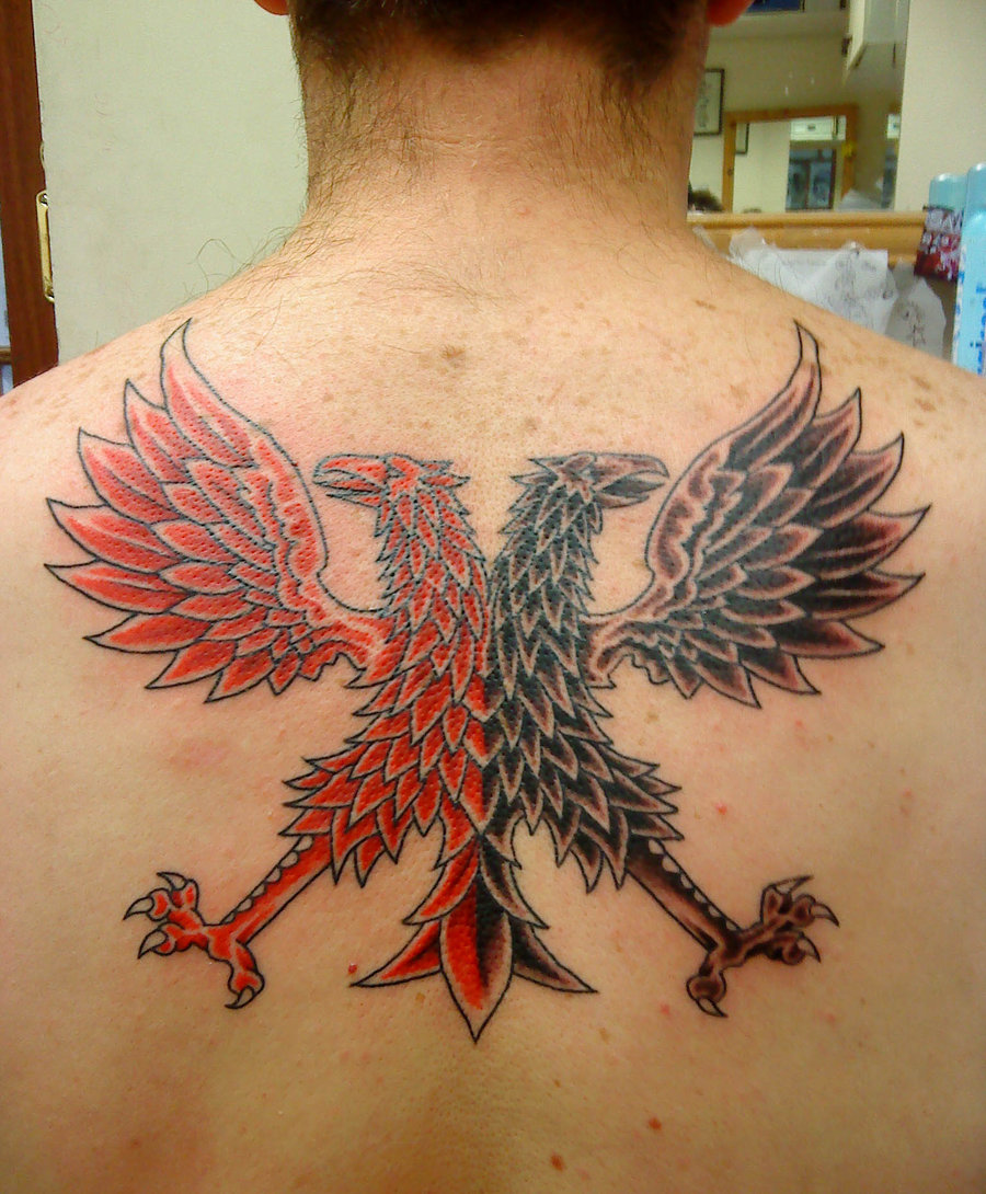 Silhouetted Black Double-headed Eagle Tattoo