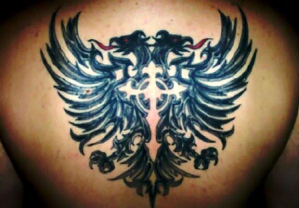 Albanian Eagle Tattoos with Cross Back Tattoo