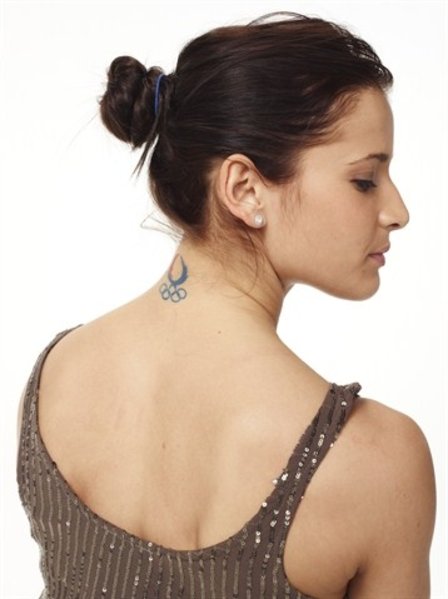 Stylized Picture Of Alicia Sacramone Olympic Neck Tattoo