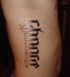 Gradation Ambigram Tattoos on Right Side Body