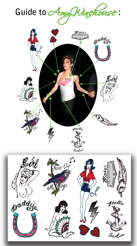 Temporary Tattoos Amy Winehouse Set Full Size  (NSFW)