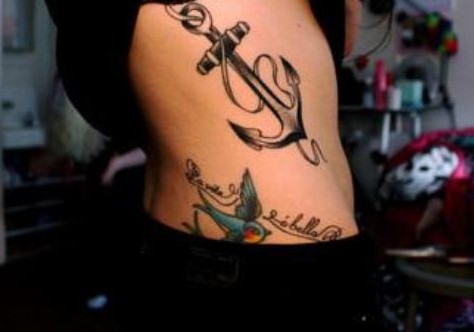 Popular Anchor Girls Tattoo Design on Rib Sample Pic