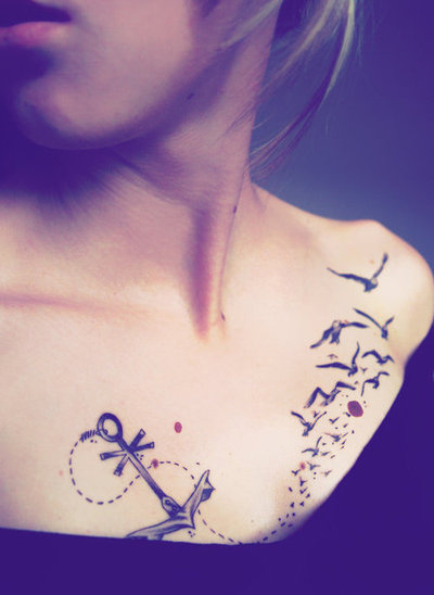 Cute Girls Anchor Themed Tattoo Design on Chest