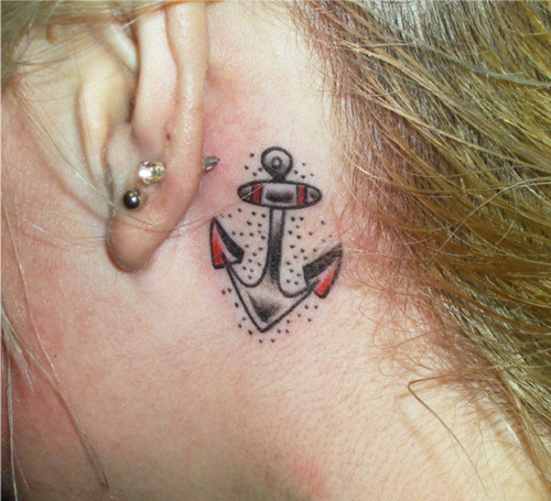 Sexy Girls Anchor Themed Tattoo on Behind the Ears