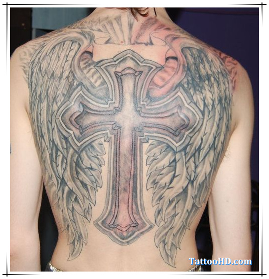 Angel Tattoos and Cross Design For Men