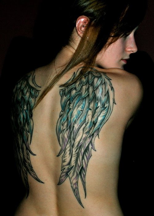 Wonderful Angel Wings Tattoos on Back for Girls