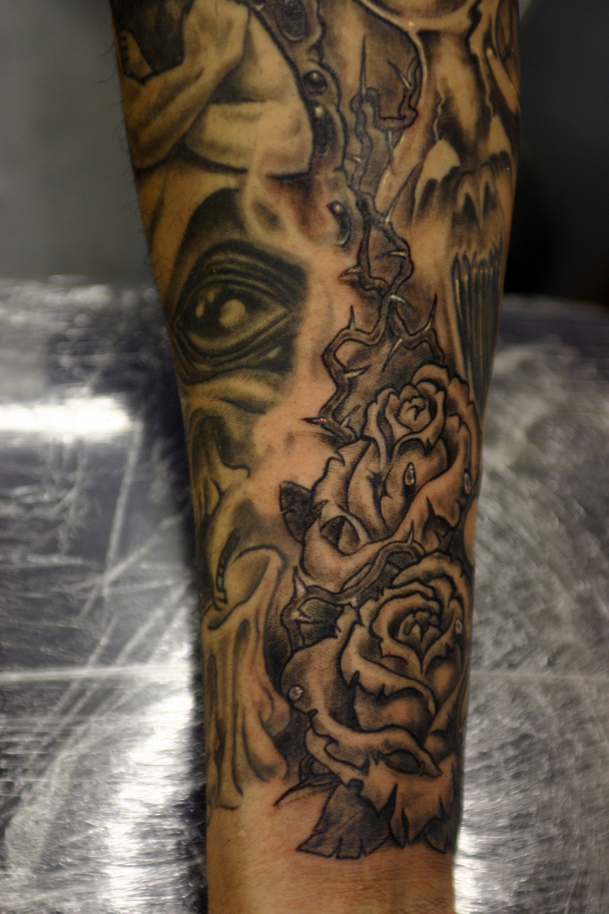 Angel Demon and Roses Tattoo Pictures Gallery