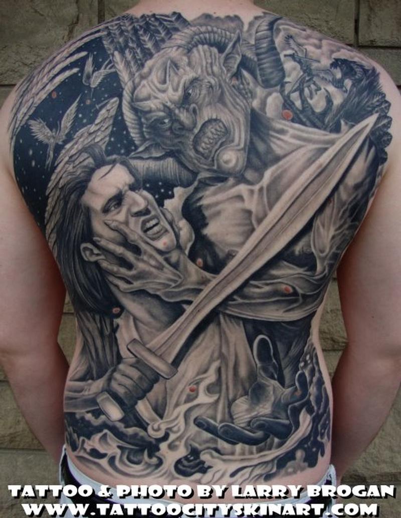 Angle Vs Demon Backpiece Tattoos Full Body