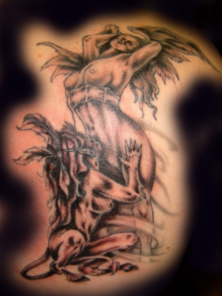 Exotic Lady Demon And Angel Tattoo Images