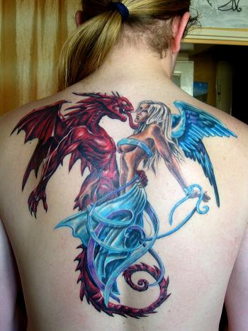 Gothic Tattoo Blue Angels And Red Demons