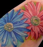 Blue and Red Aster Flower Tattoo Design