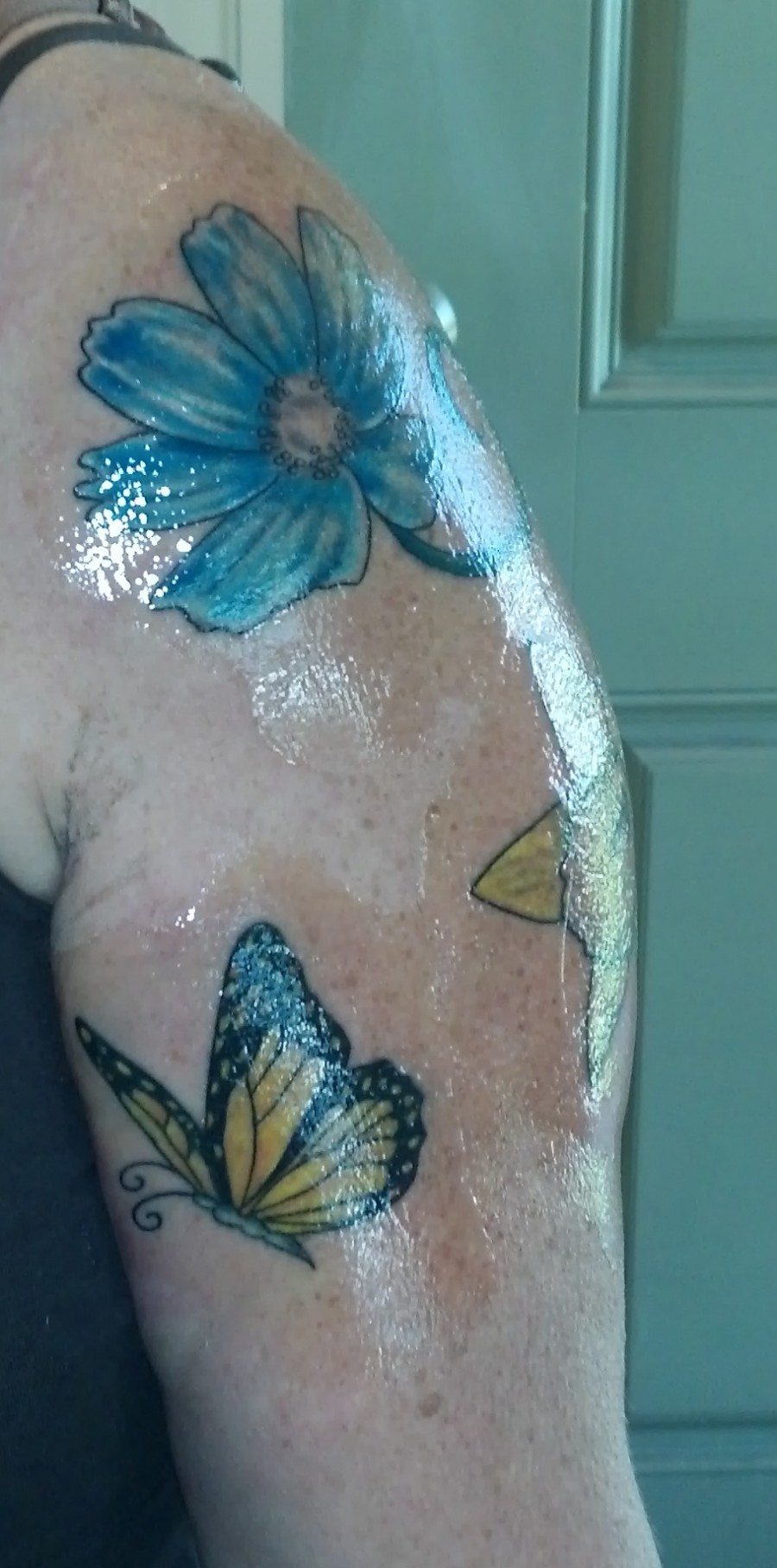 Aster Flower and Butterfly Tattoo Design