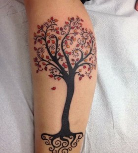 autumn-tree-tattoo-on-leg autumn-tree-tattoo-on-leg