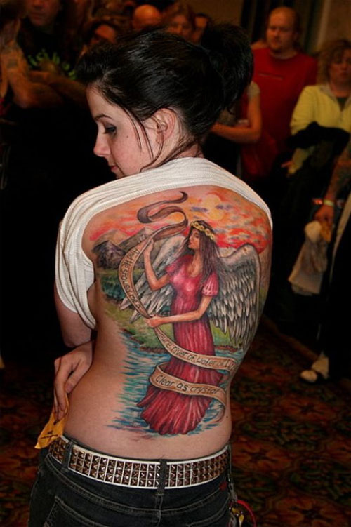 Angel Shaped Full Back Tattoo Design for Girls