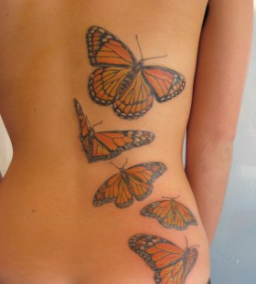 Beautiful Butterfly Shaped Back Tattoo Design for Girls