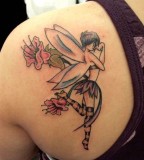 Angel Shaped Tattoo Design on Upper Back for Girls