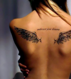Small Wing Shaped Girls Tattoo Design on Upper Back 