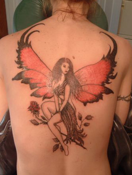 Great Fairy Tattoo Design on Back for Girls