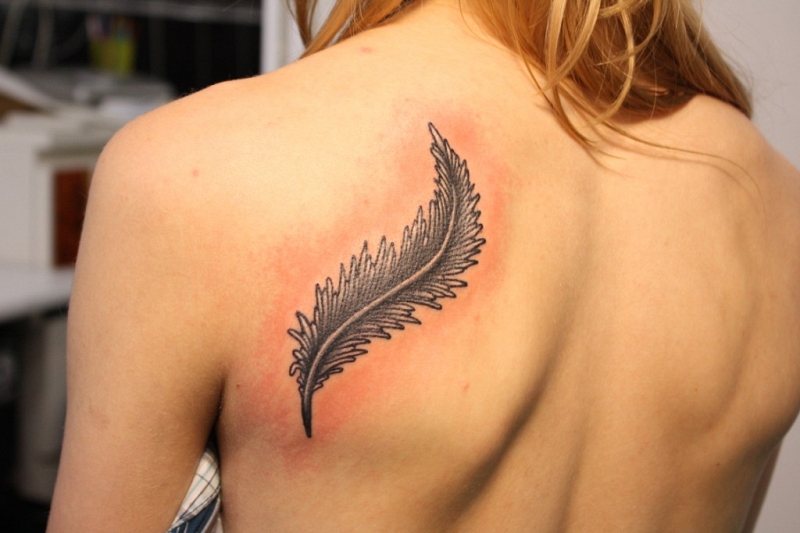 Leaf Shaped Back Tattoo Design for Girls