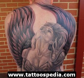 Beautiful Winged Girl On Back Tattoos For Men