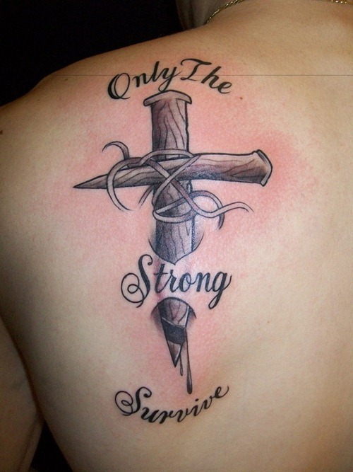 New Upper Back Cross Tattoo For Men