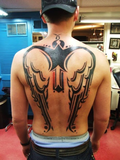 Good Tribal Wing Back Tattoos For Men