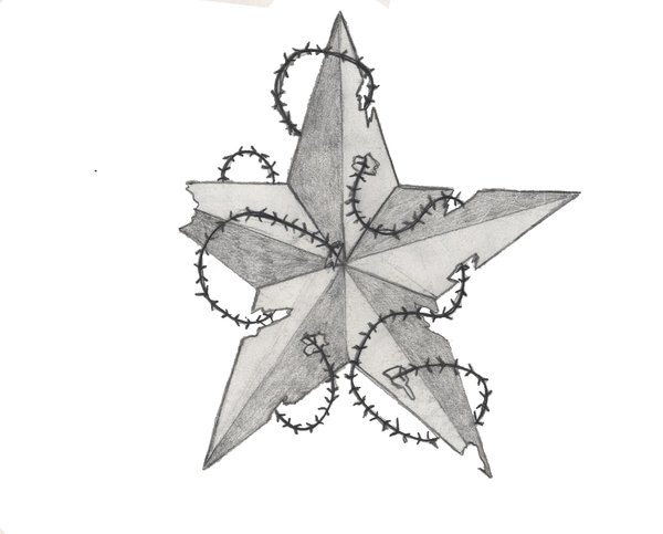 Nautical Star Tattoo With Barbed Wire Tattoo Sketch Design