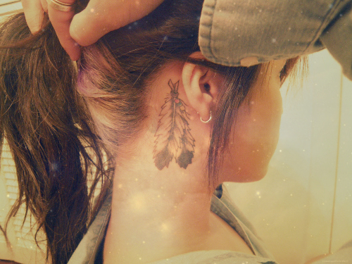 Cool Feather Ear Tattoo For Women