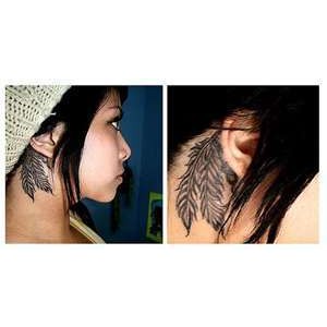 Simple Feather Tattoo Behind Ear For Girls