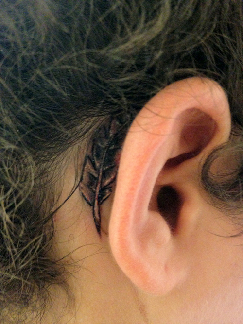 Behind the Ear Quill Tattoo For Lady