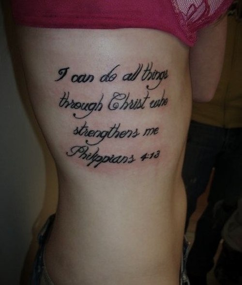 Cool Bible Verse Tattoo Rib Design