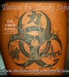 Spectacular Custom Biohazard Symbol Tattoo With Kanji By Enoki Soju