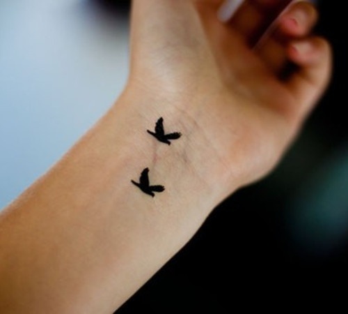 Lovely Couple Birds Silhouette Tattoo on Wrist Design