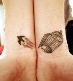 Awesome Couple Bird and Birdcage Tattoos on Both Wrists